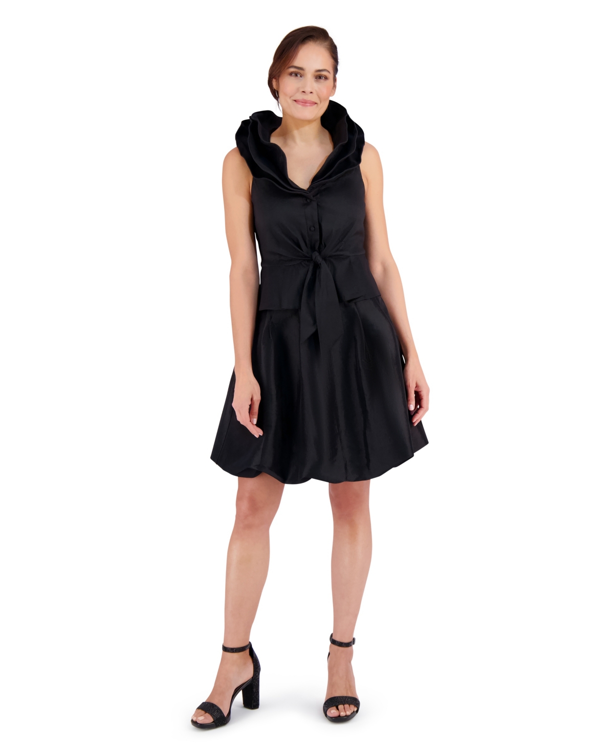 Women's Layered-Collar Bubble-Hem Skirt - Gunmetal