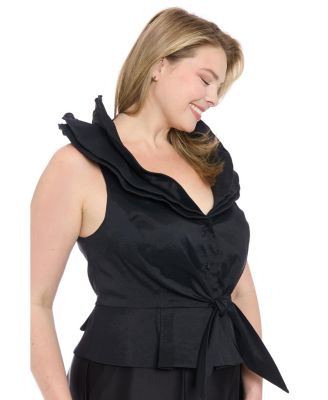 Plus Size Sleeveless Knot-Front Taffeta Top