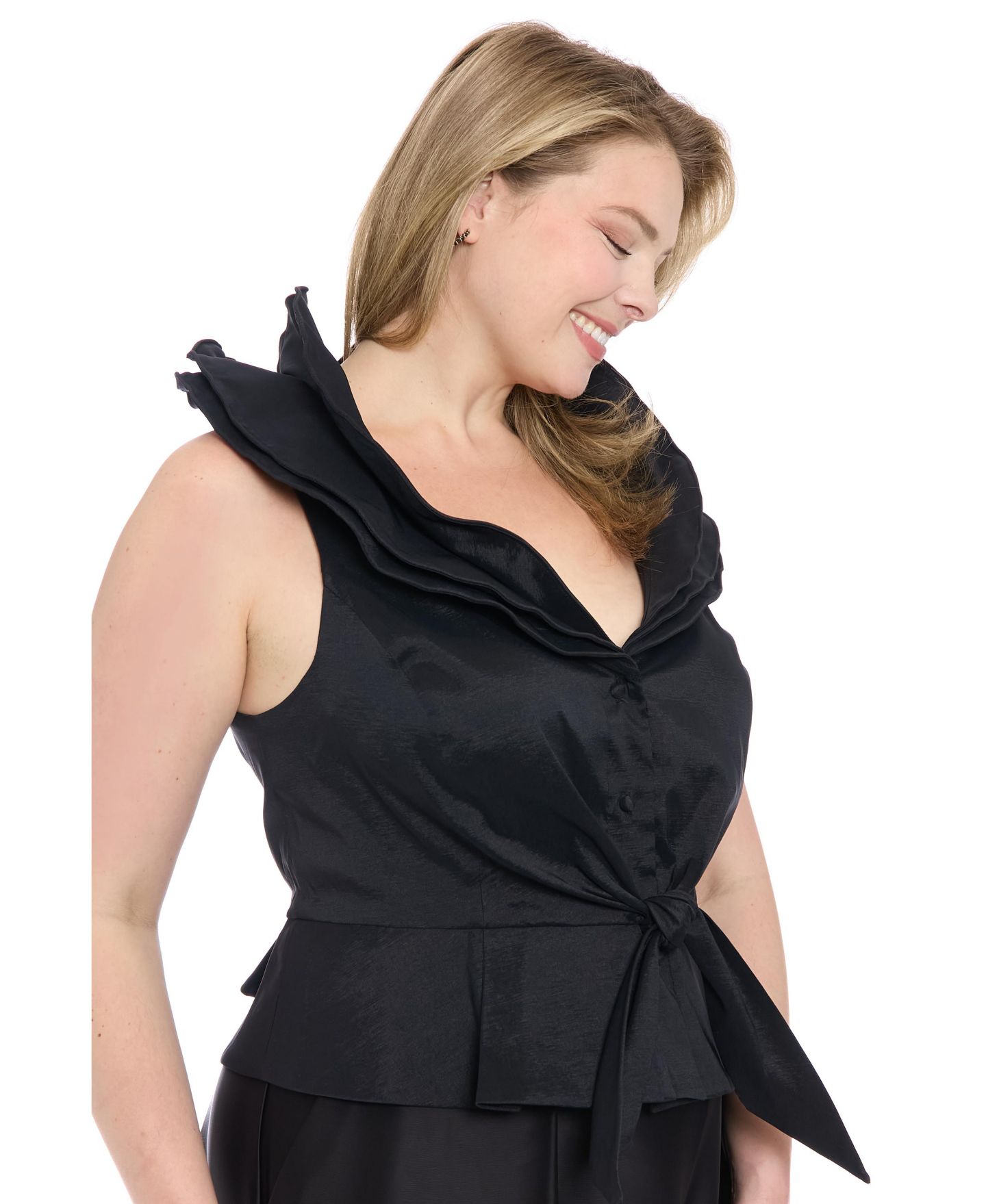 Женский топ Muse Plus Size Sleeveless Knot-Front Taffeta, цвет: Чёрный — фото 3