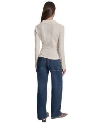 Women's Textured Collared Button-Front Top