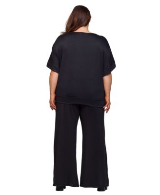 Plus Size Boat Neck Top and Wide Leg Pants Set