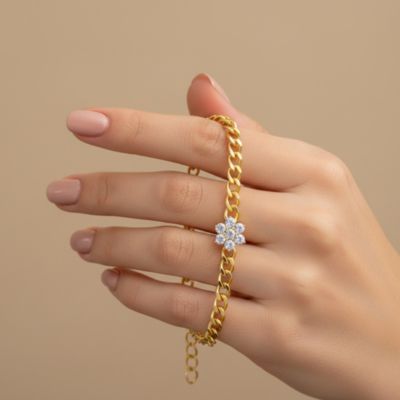 Women's 14K Gold Plated CZ Flower Bloom Cuban Link Bracelet