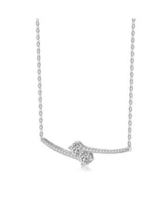 Sterling Silver Two Rods with Clear Cubic Zirconia Necklace