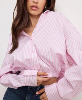 Women's Button-Front Poplin Bubble Shirt, Regular & Plus Size