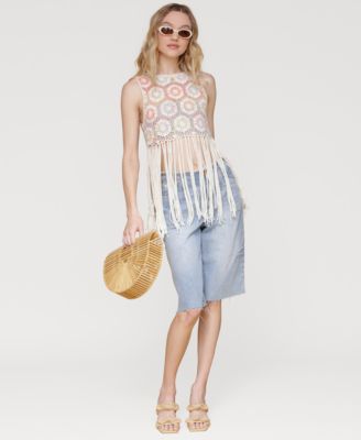 Women's Crochet Fringe-Hem Crop Top
