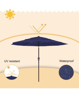 10 FT Patio Umbrella with Solar Lights 3-Tier Outdoor Table Umbrella Market Umbrella Pool Umbrella Outdoor Umbrellas for Patio, Red