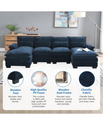 109.8x55.9" Modern U-shaped Sectional Sofa with Waist Pillows,6-seat Upholstered Symmetrical Sofa Furniture,Sleeper Sofa Couch with Chaise Lounge for Living Room,Apartment