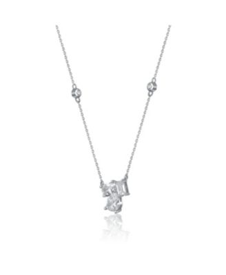 Sterling Silver Cubic Zirconia Cluster Station Necklace