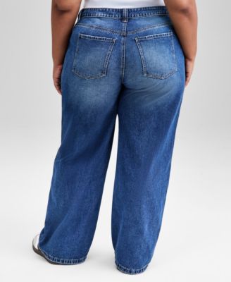 Trendy Plus Size Cotton High-Rise Straight-Leg Jeans, Macy's Exclusive 