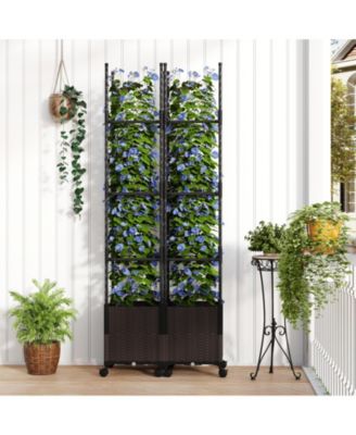 Raised Garden Bed with Plant Box Trellis and Lockable Wheels Adjustable Height