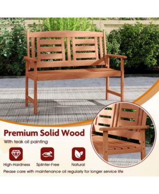 Outdoor  Loveseat Hardwood 2-Seat Bench with Inclined Backrest and Slatted Seat