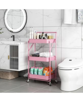 5 tier Rolling Utility Cart with Lockable Wheels, Adjustable Baskets Metal Storage Cart for Home Kitchen