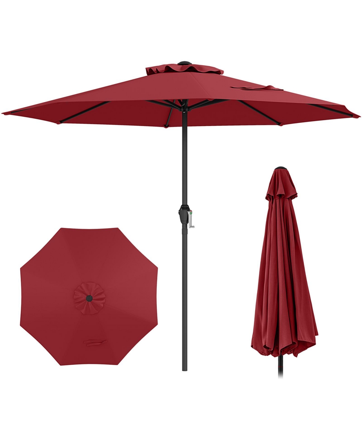 Outdoor Heavy Duty Market Umbrella with Crank Handle and 8 Sturdy Ribs - Red