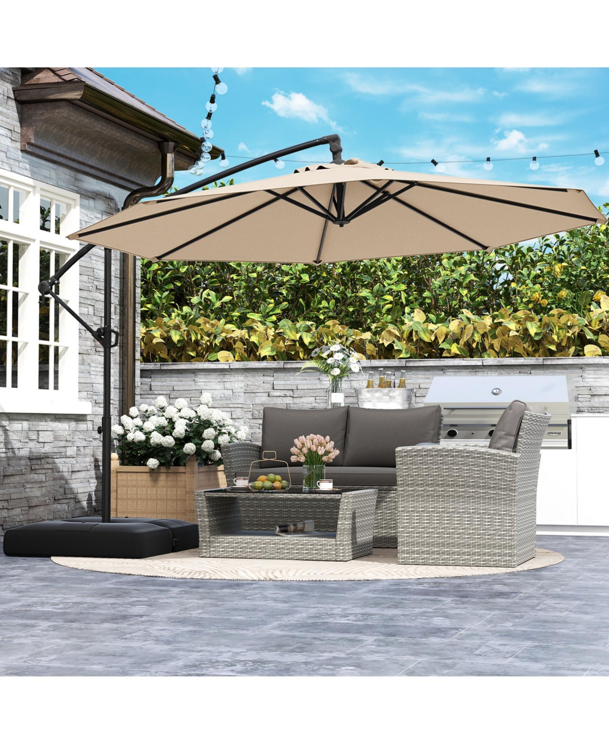 Offset Hanging Umbrella with Base Patio Cantilever Tilt