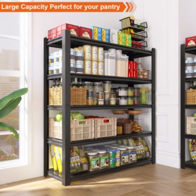 59inch Wide Black Metal Shelves with 5 Removable Dividers Large Capacity Strong Load Bearing for Garage