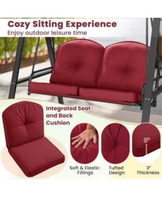 2-Person Outdoor Porch Swing with A-Shaped Metal Stand and Adjustable Canopy