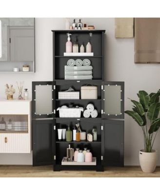 6-Tier Freestanding Bathroom Cabinet with 2 Open Compartments and Adjustable Shelves