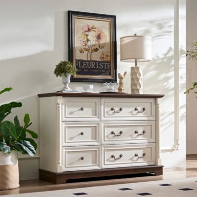 CASAINC Farmhouse Style 6 Drawer Dresser Bathrooom Cabinet Chest with Base Wooden Rustic Chest of Drawers, Storage Dresser Organizer