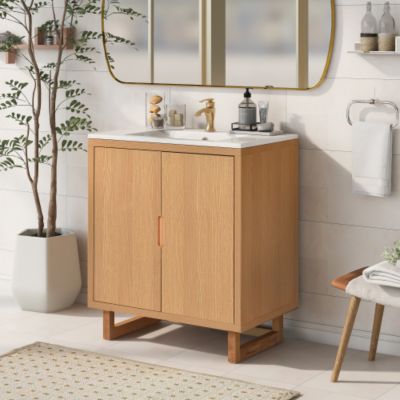 30.1inch Bathroom Vanity Set with Sink Solid Wood Frame Cabinet Soft Close Doors Large Storage
