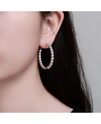Women's Dazzling Clear Cubic Zirconia Accent Hoop Earrings