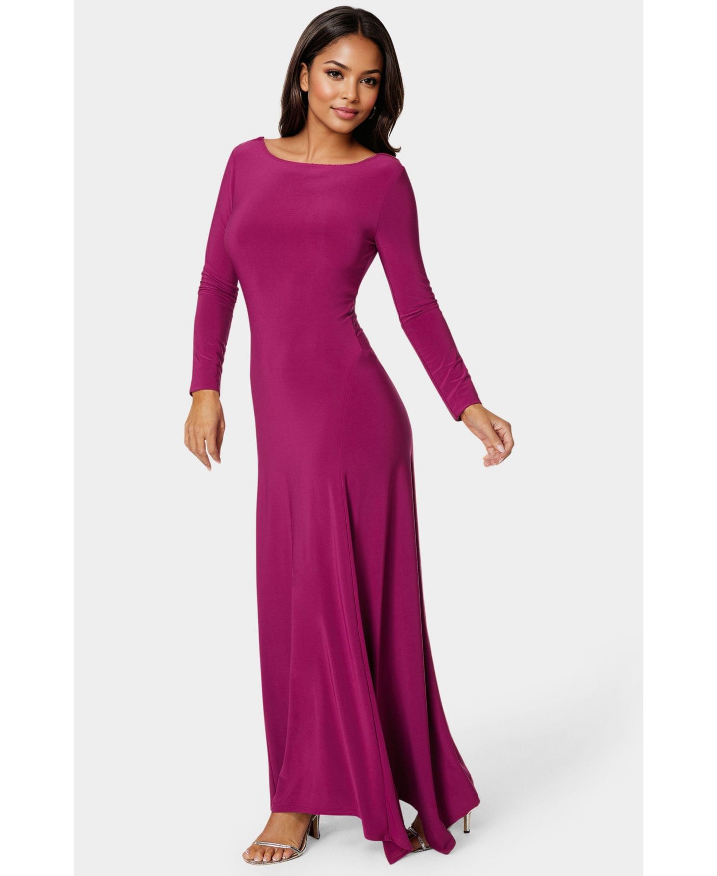 Женское платье Bebe Jersey Cowl Back Maxi, цвет: Фуксия — фото 2