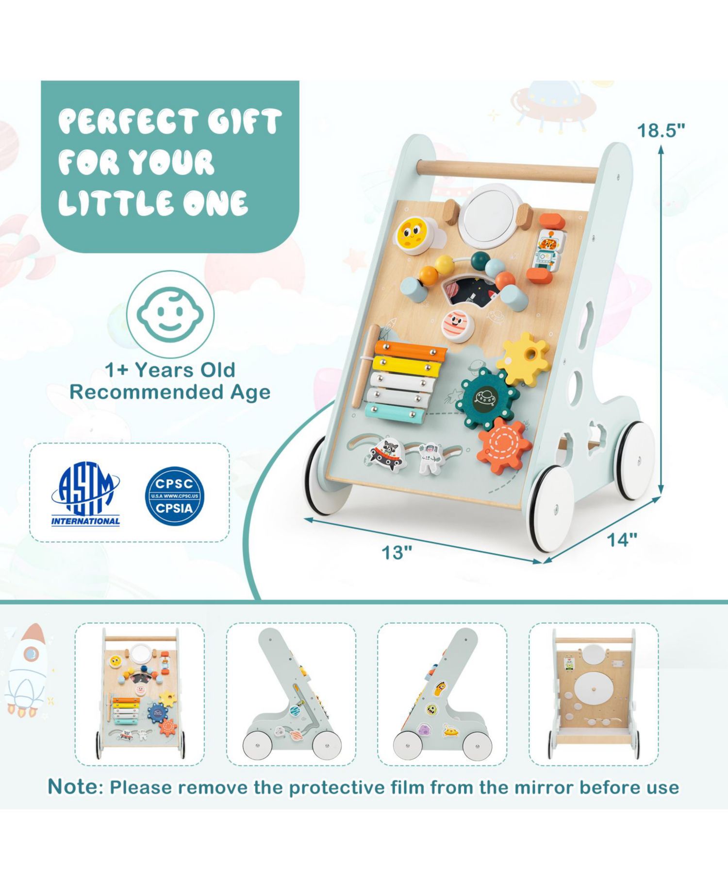 Kids Push Walker Learning Activity Center with Wheels