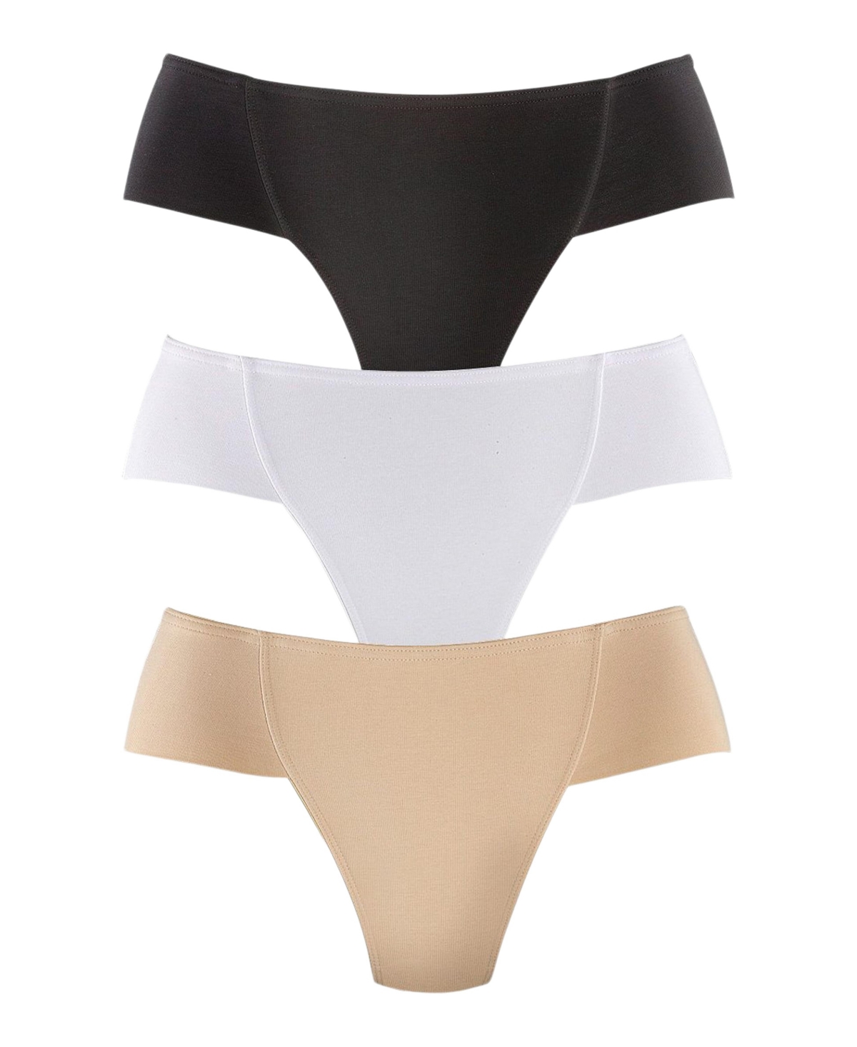 Women's 3 Pk Control Thongs - Tan  black  white