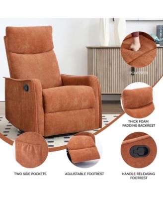 Heat Massage Manual Recliner Chair with Rocker and Swivel in Fabric for Living Room