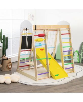 8-in-1 Wooden Climber Play Set with Slide and Swing for Kids