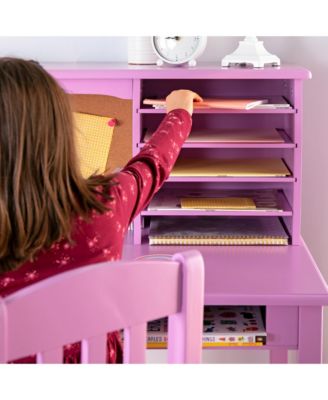 Kids Media Desk and Chair Set - Kids Desk and Chair Set, Study Table for Kids with Hutch and Shelf, Wood Bedroom Furniture Set