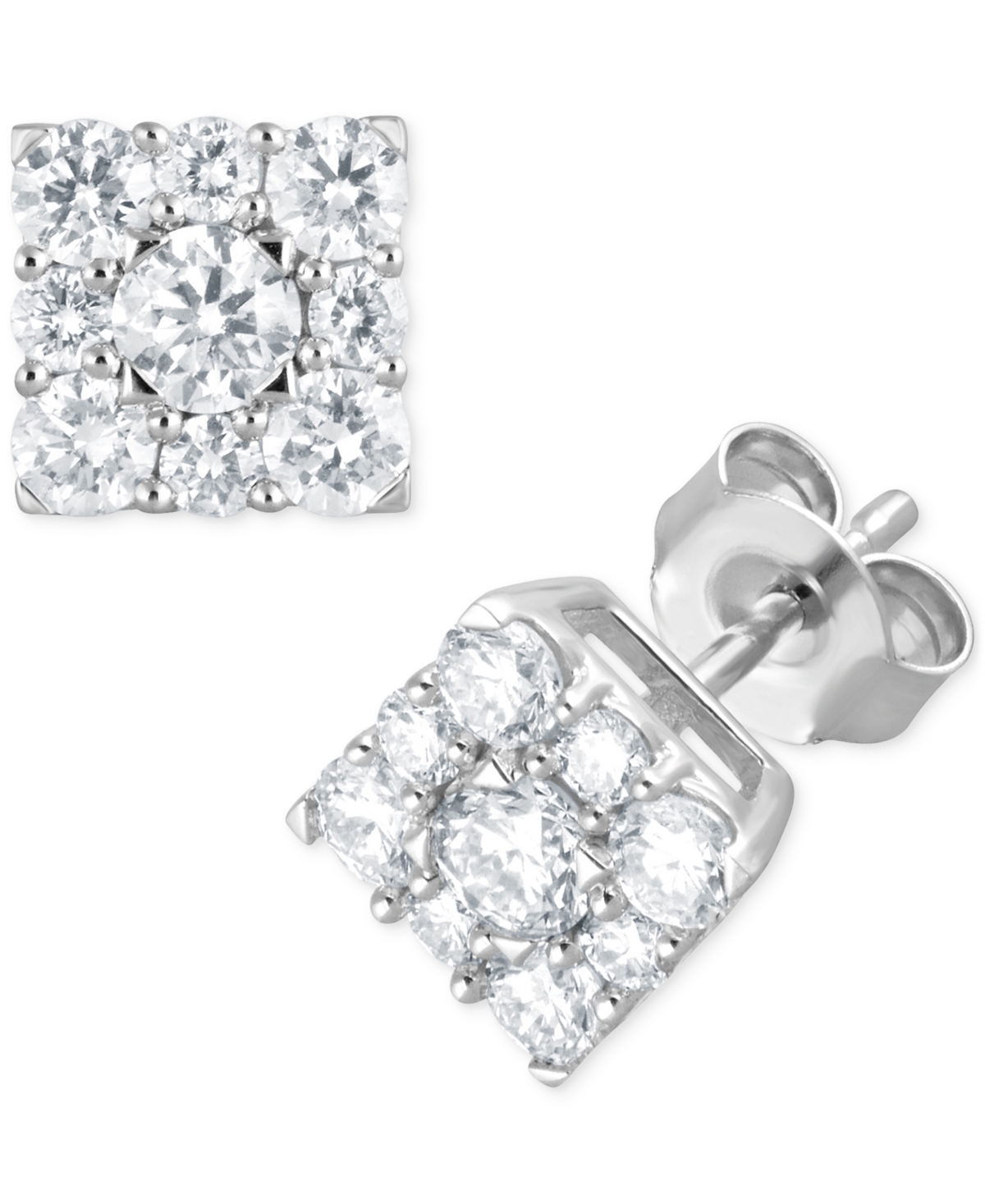Forever Grown Diamonds Lab Grown Diamond Square Cluster Stud Earrings (1 Ct. T.w.) In Sterling Silver In Silver