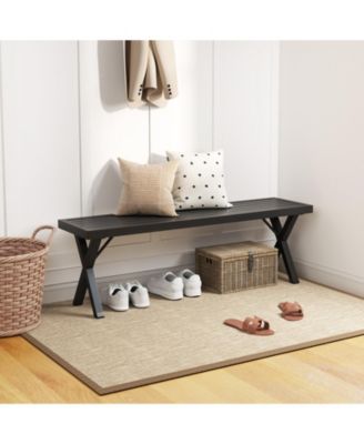 Patio Metal Bench with Slatted Seat and X-Shaped Legs for Outdoor Seating