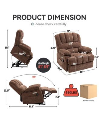 CASAINC 23"W Seat High-Back Chenille Power Lift Recliner Chair with 8-Point Vibration Massage and Lumbar Heating