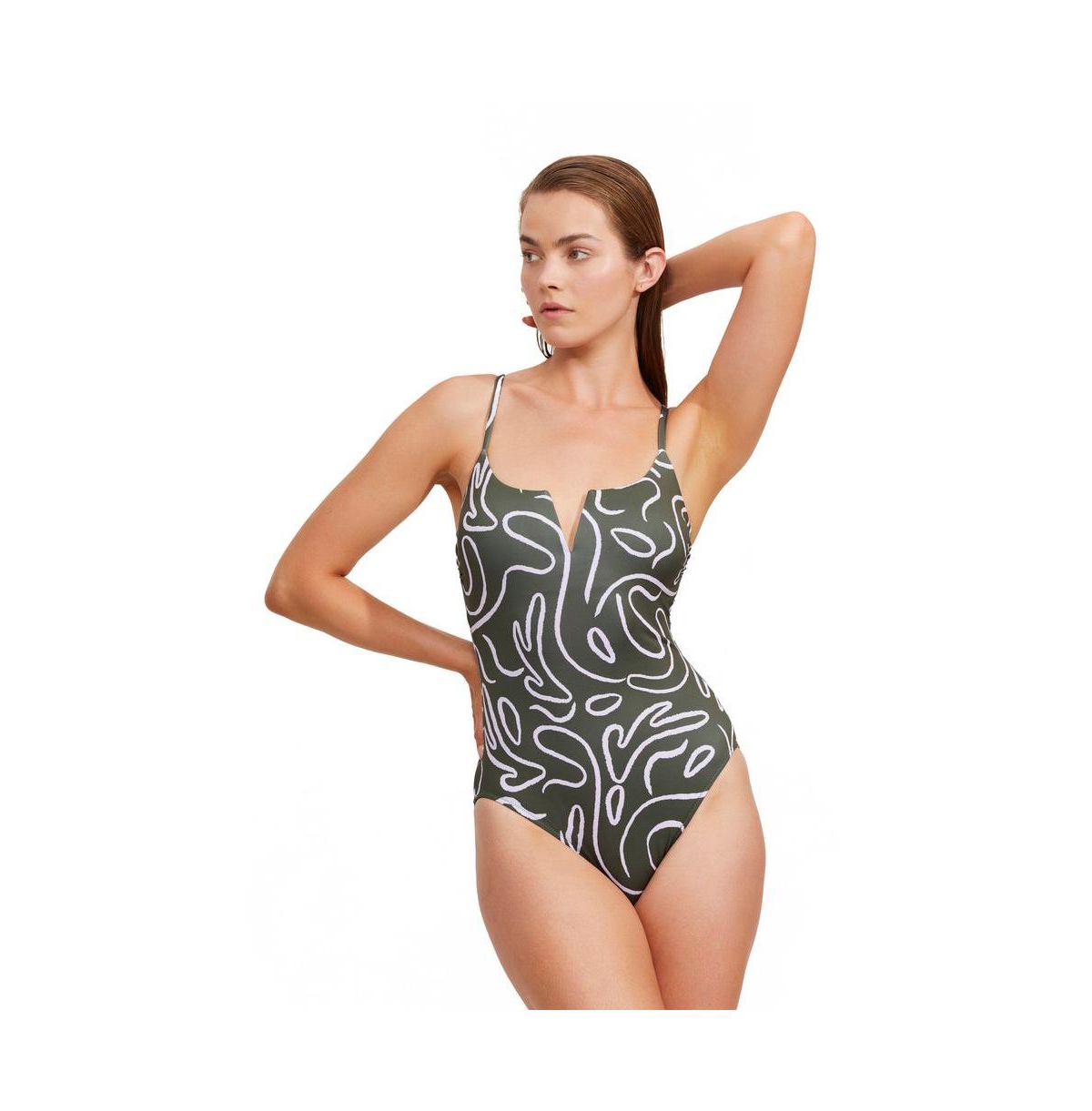 Women's Artsy Chic V Wire One Piece - Dark olive/ lilac