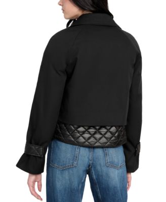 Women's Cropped Quilted-Trim Trench Coat