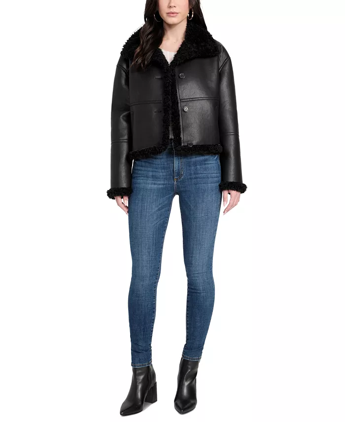 Women's Stand-Collar Faux-Shearling Coat - thumbnail 3