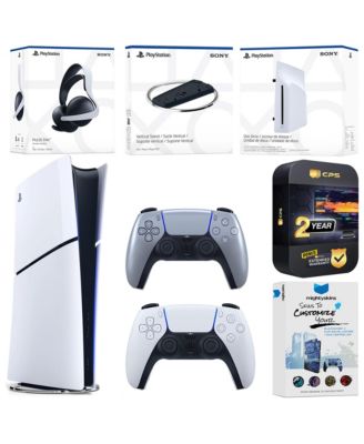 PlayStation 5 Slim Digital Bundle with Disc Drive, Extra Controller, Pulse Elite Headset, Vertical Stand, MightySkins Voucher and 2 Year Extended