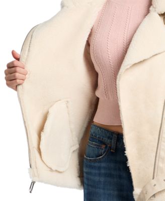 Women's Faux-Shearling Asymmetric Moto Coat