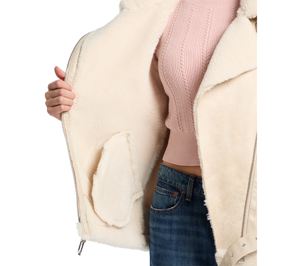Guess Women's Faux-Shearling Asymmetric Moto Coat