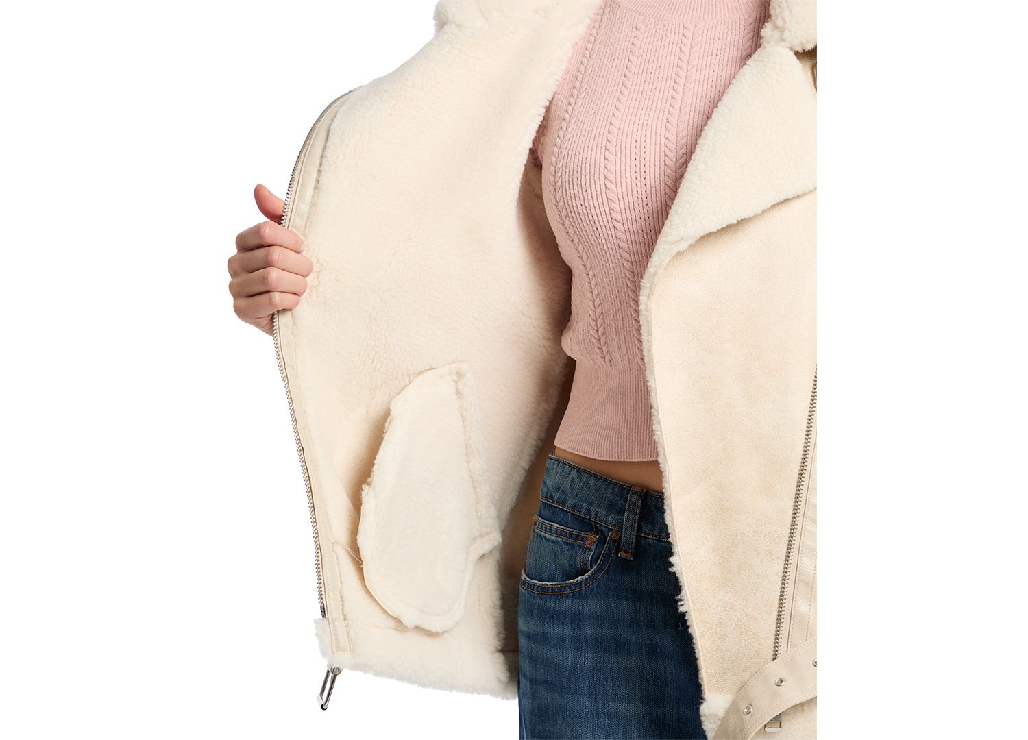 Women's Faux-Shearling Asymmetric Moto Coat