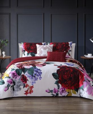 Scarlet Bedding 100% Cotton Sateen 5 Piece Queen Size Reversible Comforter Set