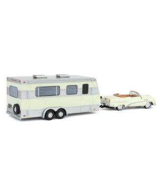 1/64 1953 Buick Super with Camper Trailer White, Johnny Lightning