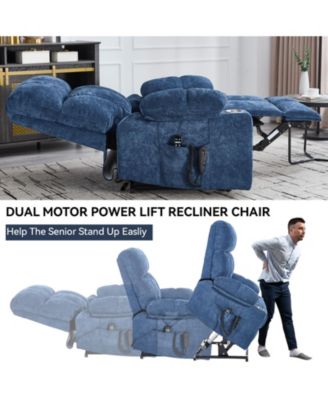 Dual Motor Infinite Position Up to 350 LBS Chenille Power Lift Recliner Chair with 8-Point Vibration Massage and Lumbar Heating Dual Cup Holders