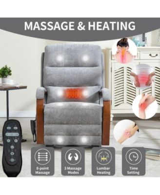 Power Chenille Lift Recliner Chair Dual Motor Infinite Position Up to 350 LBS with Solid Wood Armrests, Heat Massage and Heavy Duty Motion Mechanism