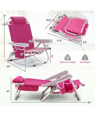 Foldable Backpack Beach Chair with Cup Holder and Storage Pockets Set of 2