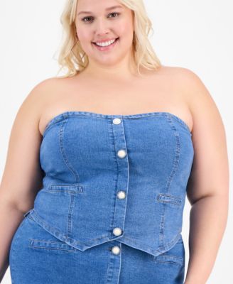 Trendy Plus Denim Corset Top & Mini Skirt Set