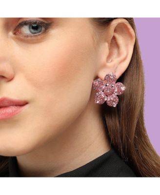 Women's Pink  Embellished Flower Stud Earrings