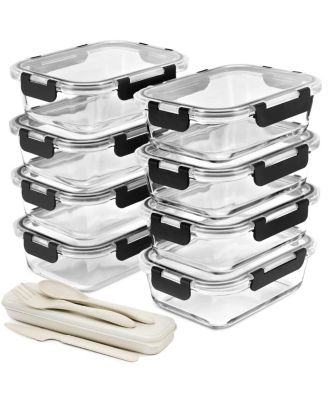 16 Piece Rectangular (1040ml/ 35oz/ 4.4cups) Glass Meal Prep Containers with Airtight Lids - Preserves Freshness, Oven Safe, durable, BPA-free