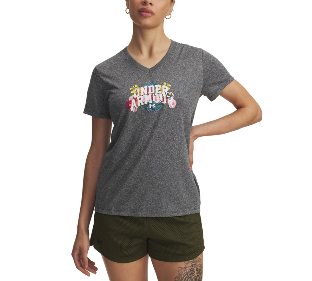 Under Armour Women's Ua Tech Watercolor Graphic V-neck T-shirt In Gray