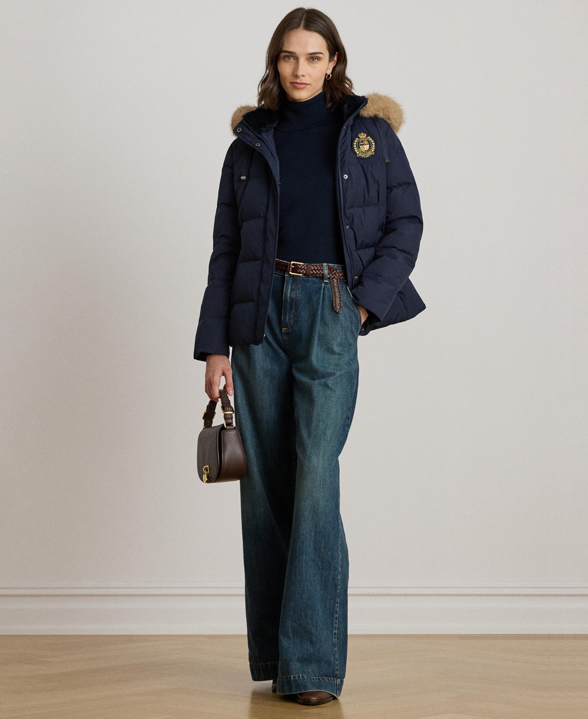 Ralph Lauren Women's Faux-fur-trim Collared Puffer Coat In Blue